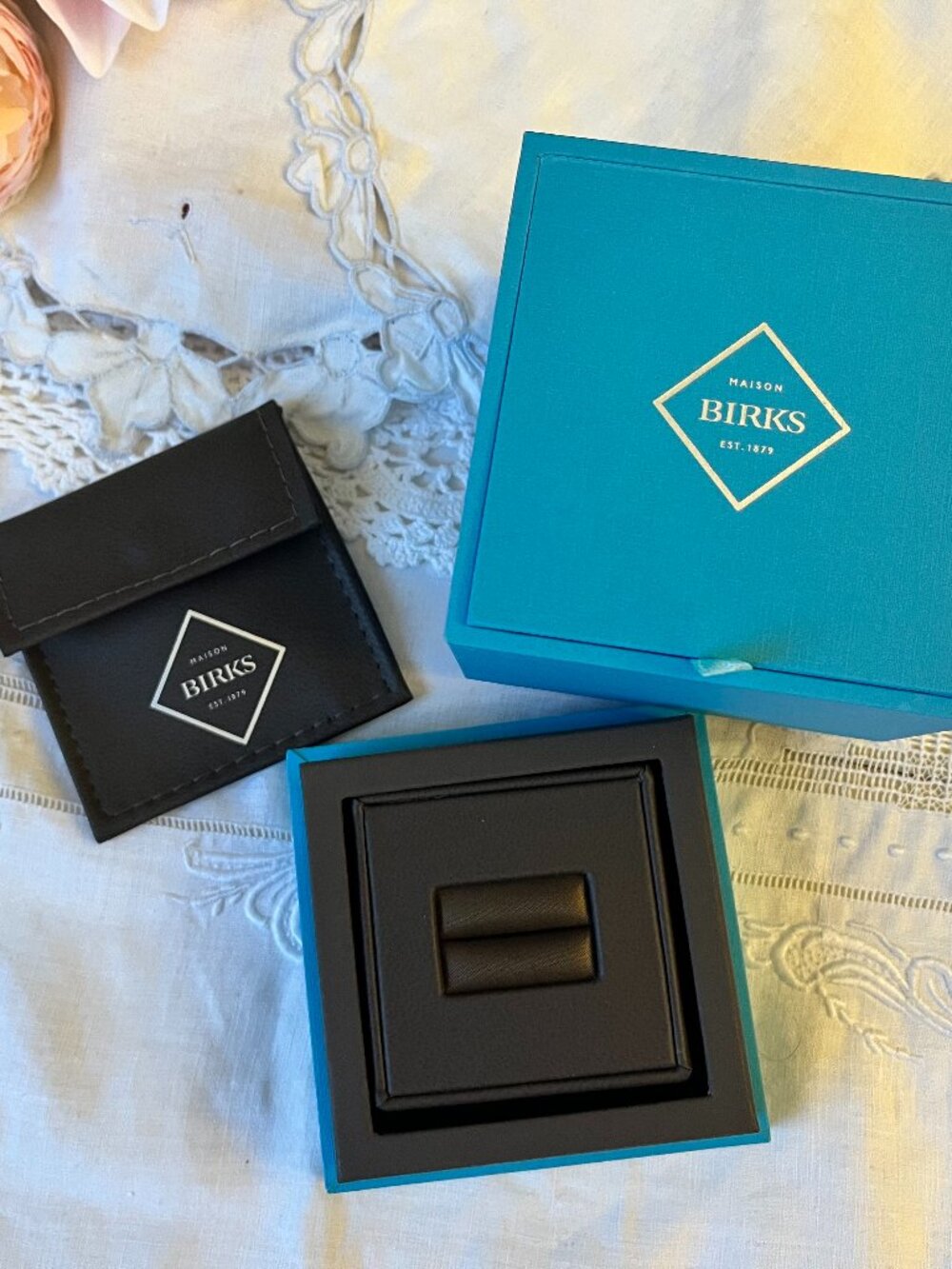 Maison Birks Blue Ring Box with Storage Pouch